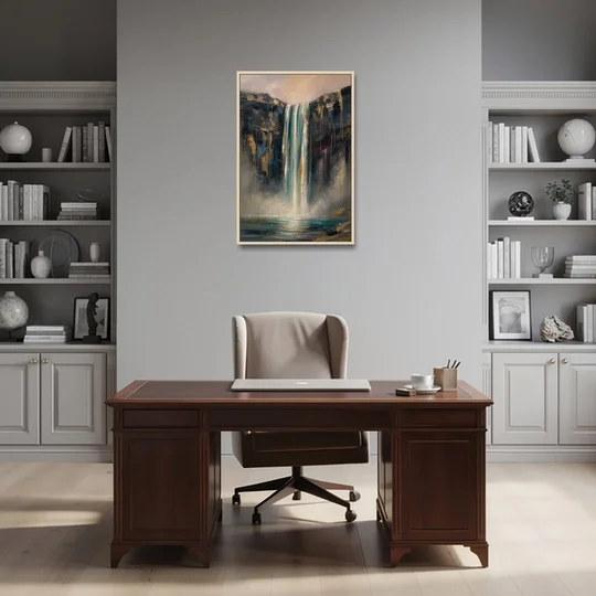 Entryway Wall Art with a Teal Waterfall - Oak Framed Canvas Wall Art - Office - 24x36