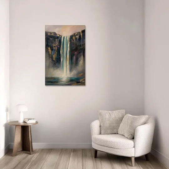 Entryway Wall Art with a Teal Waterfall - Canvas Wall Art - Sofa - 24x36