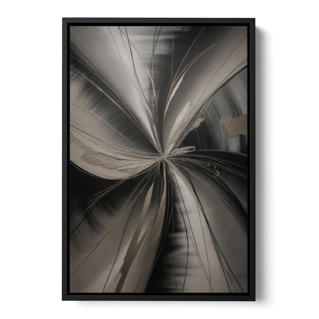 Entwined Elegance Black and Grey Abstract - Black Framed Canvas Wall Art - Front