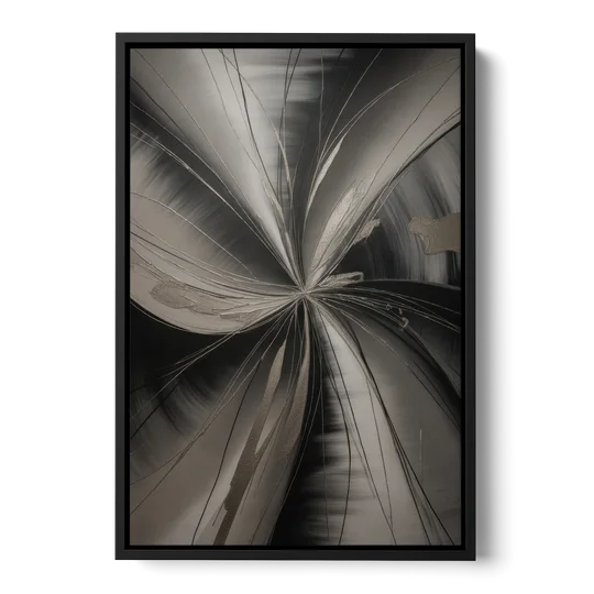 Entwined Elegance Black and Grey Abstract - Black Framed Canvas Wall Art - Front