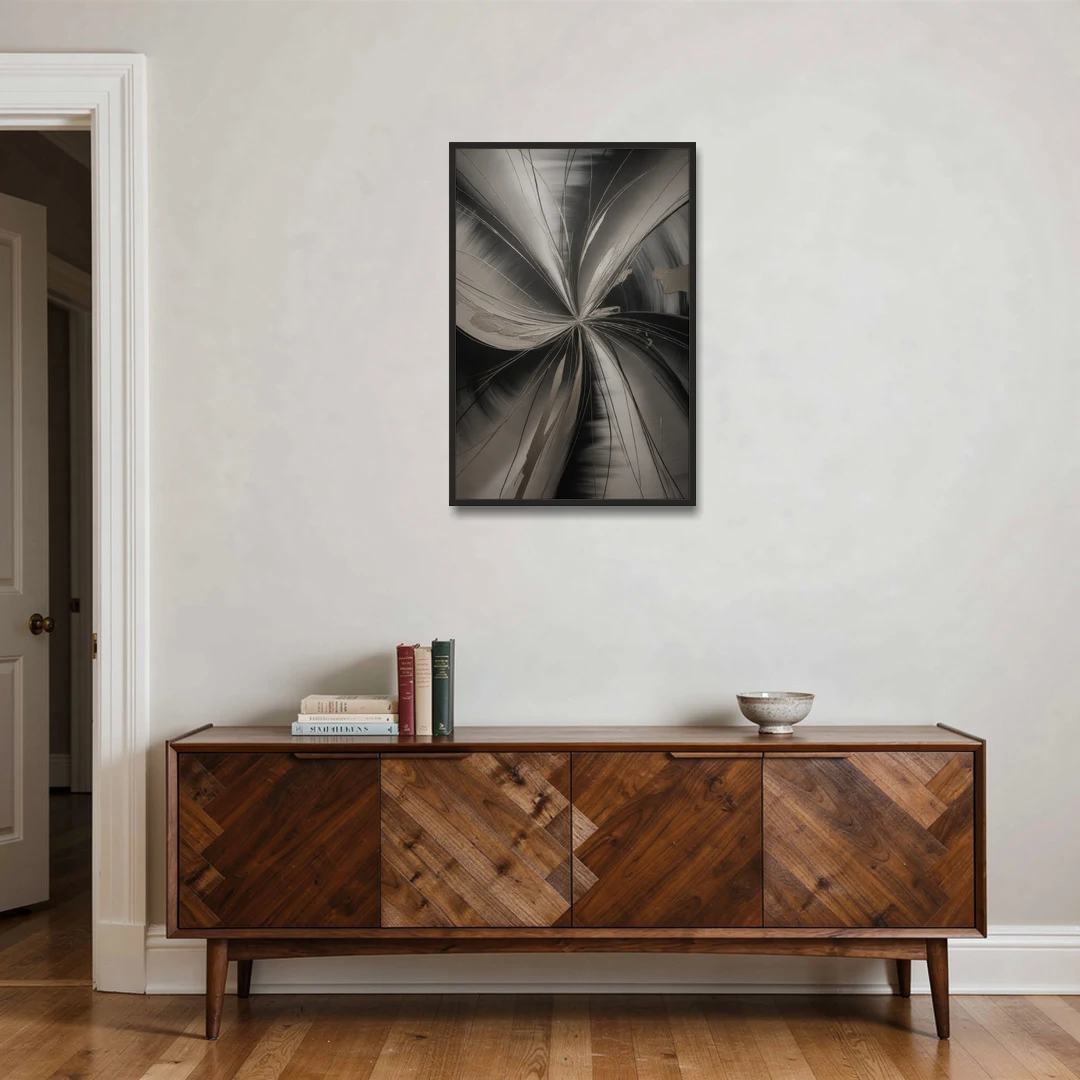 Entwined Elegance Black and Grey Abstract - Black Framed Canvas Wall Art - Coffee Table - 24x36