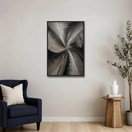 Entwined Elegance Black and Grey Abstract - Black Framed Canvas Wall Art - Sofa - 24x36