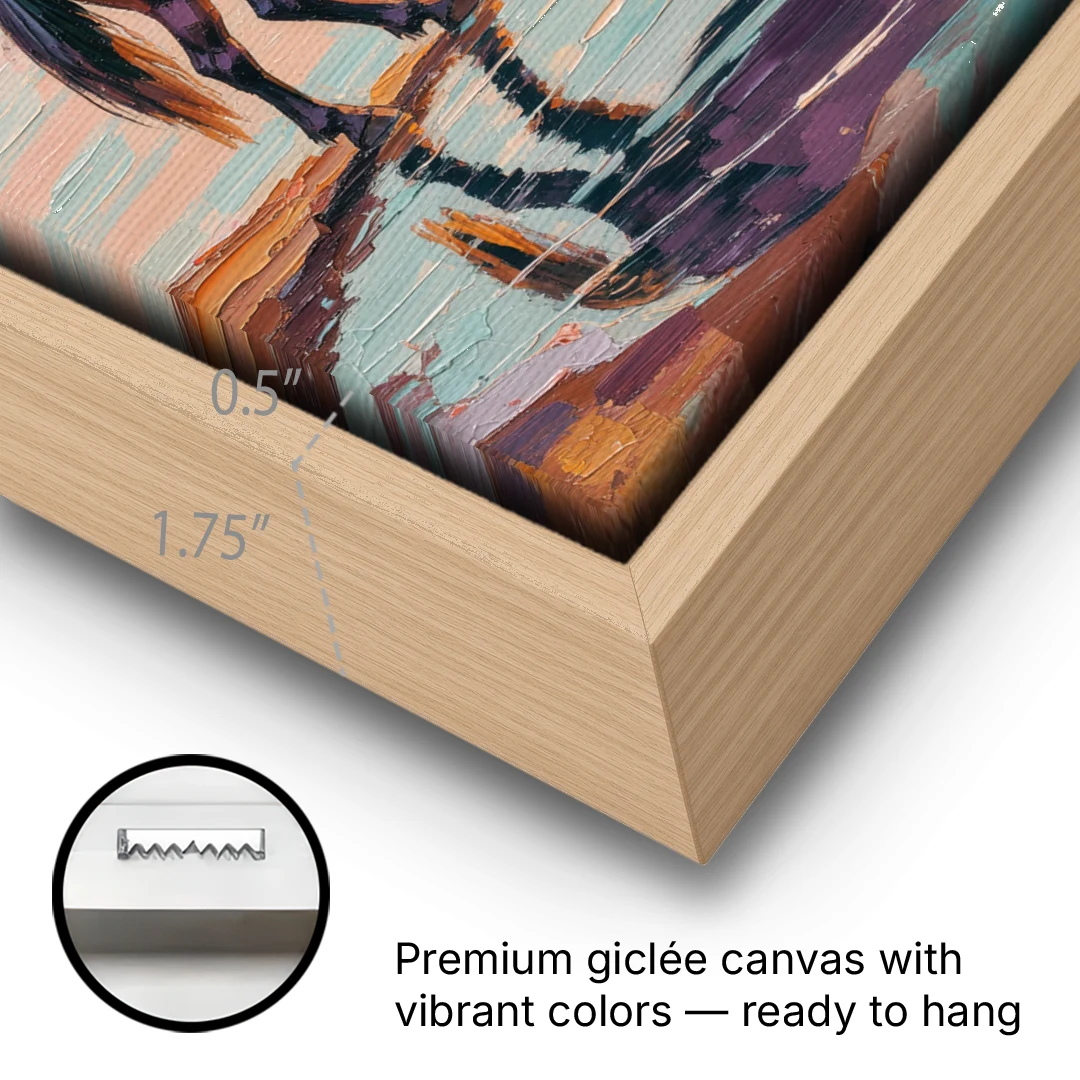 Equine Wall Art of a Horse Drinking at Sunset - Oak Framed Canvas Wall Art - Gallery Wrap Corner
