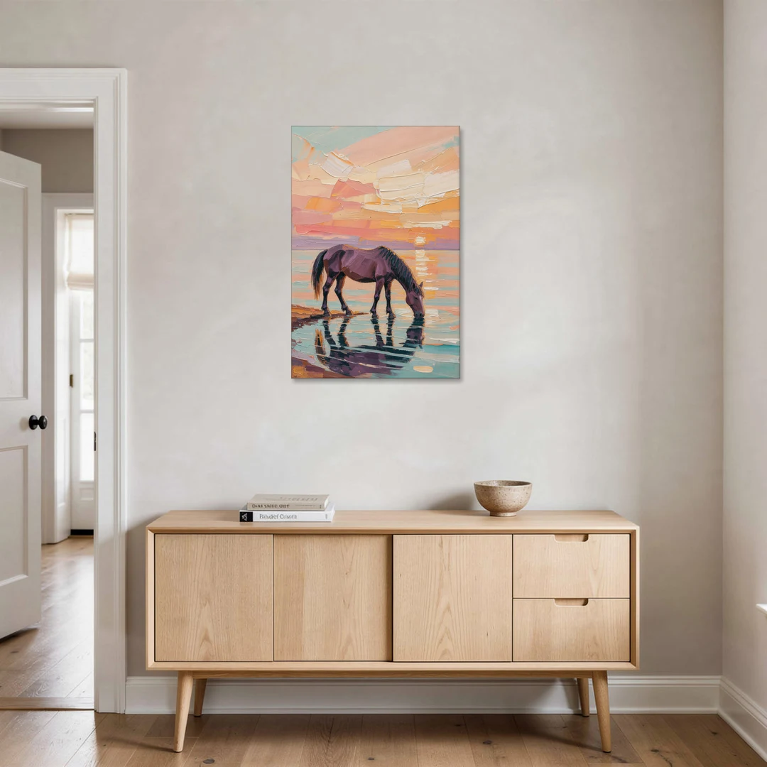 Equine Wall Art of a Horse Drinking at Sunset - Canvas Wall Art - Coffee Table - 24x36