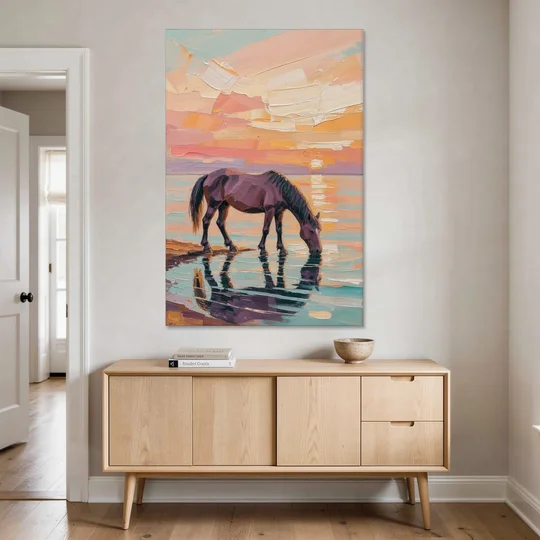 Equine Wall Art of a Horse Drinking at Sunset - Canvas Wall Art - Coffee Table - 40x60