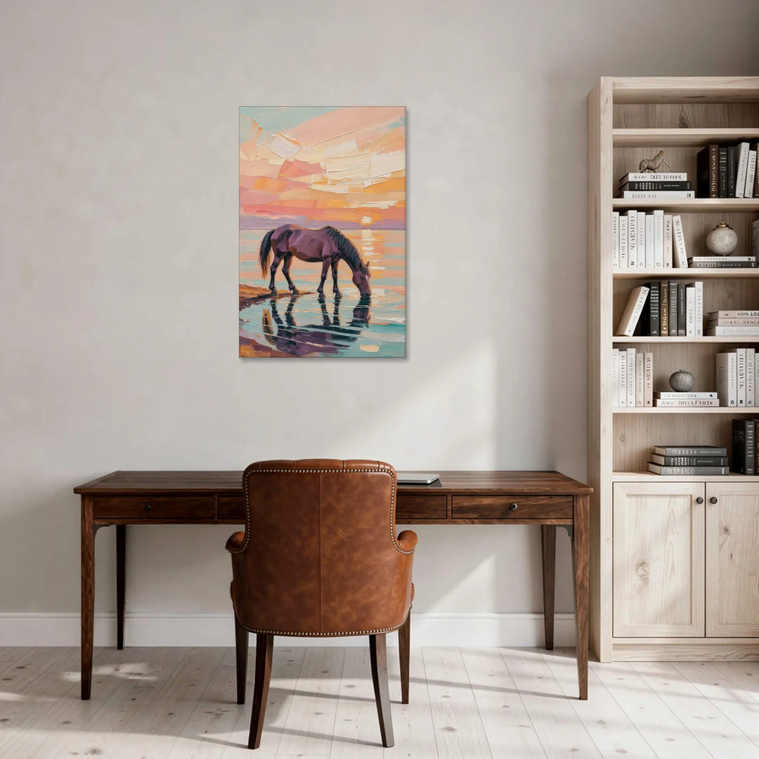 Equine Wall Art of a Horse Drinking at Sunset - Canvas Wall Art - Office - 24x36