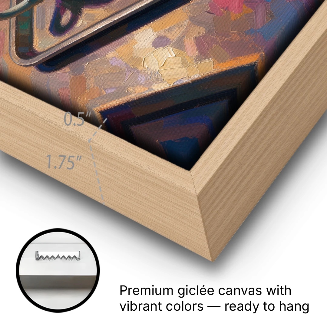 Espresso and Amaretti Coffee Tray - Oak Framed Canvas Wall Art - Gallery Wrap Corner