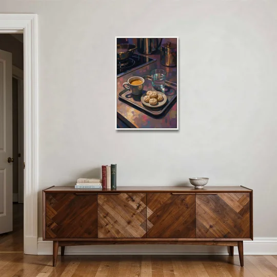 Espresso and Amaretti Coffee Tray - White Framed Canvas Wall Art - Coffee Table - 24x36