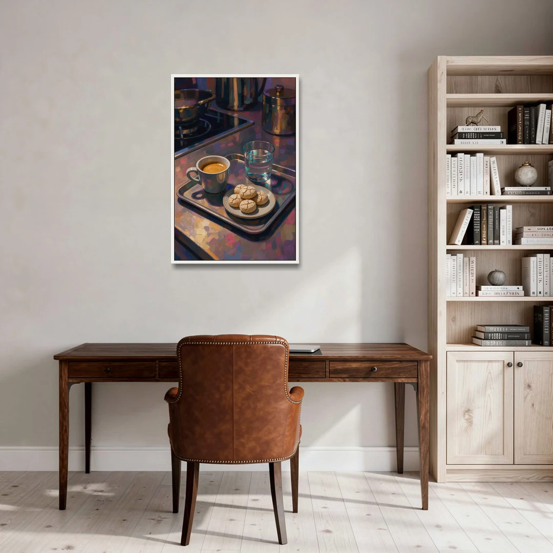 Espresso and Amaretti Coffee Tray - White Framed Canvas Wall Art - Office - 24x36