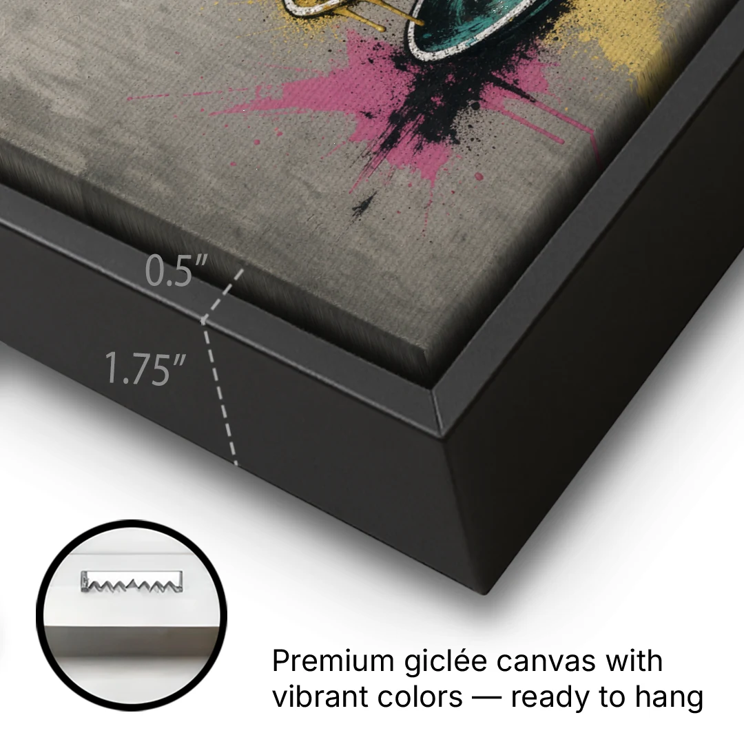 Street Art Espresso Cup Tower Splash - Black Framed Canvas Wall Art - Gallery Wrap Corner