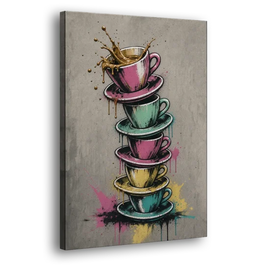 Street Art Espresso Cup Tower Splash - Canvas Wall Art - Side