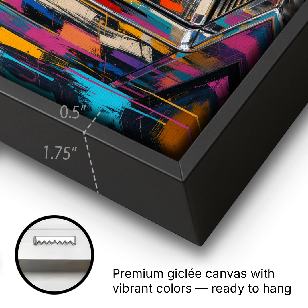Espresso Painting of a Chrome Machine - Black Framed Canvas Wall Art - Gallery Wrap Corner