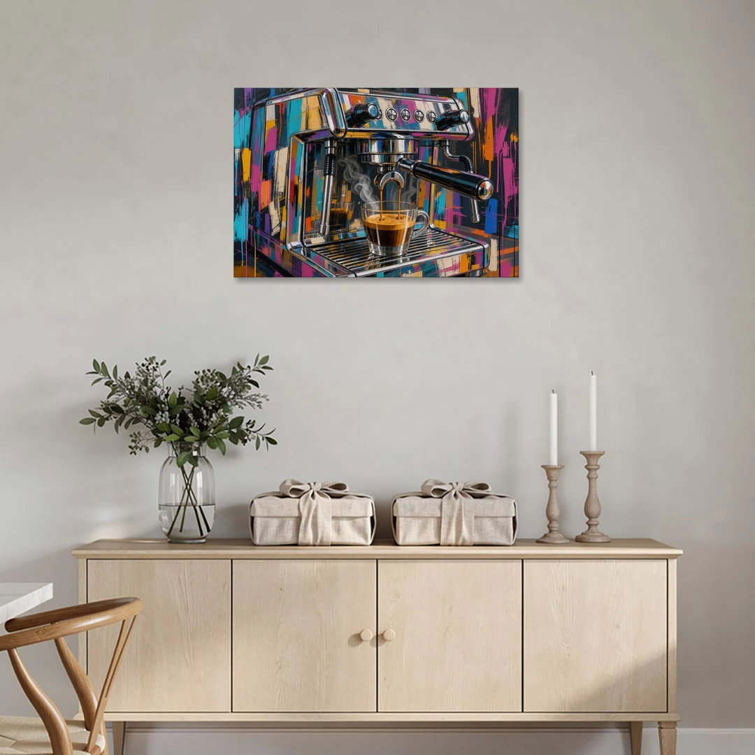 Espresso Painting of a Chrome Machine - Canvas Wall Art - Coffee Table - 36x24