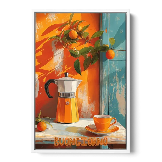 Espresso Painting with a Moka Pot - White Framed Canvas Wall Art - Front