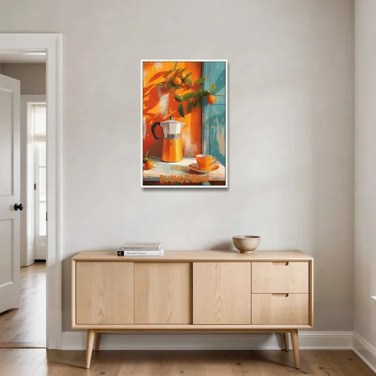Espresso Painting with a Moka Pot - White Framed Canvas Wall Art - Coffee Table - 24x36