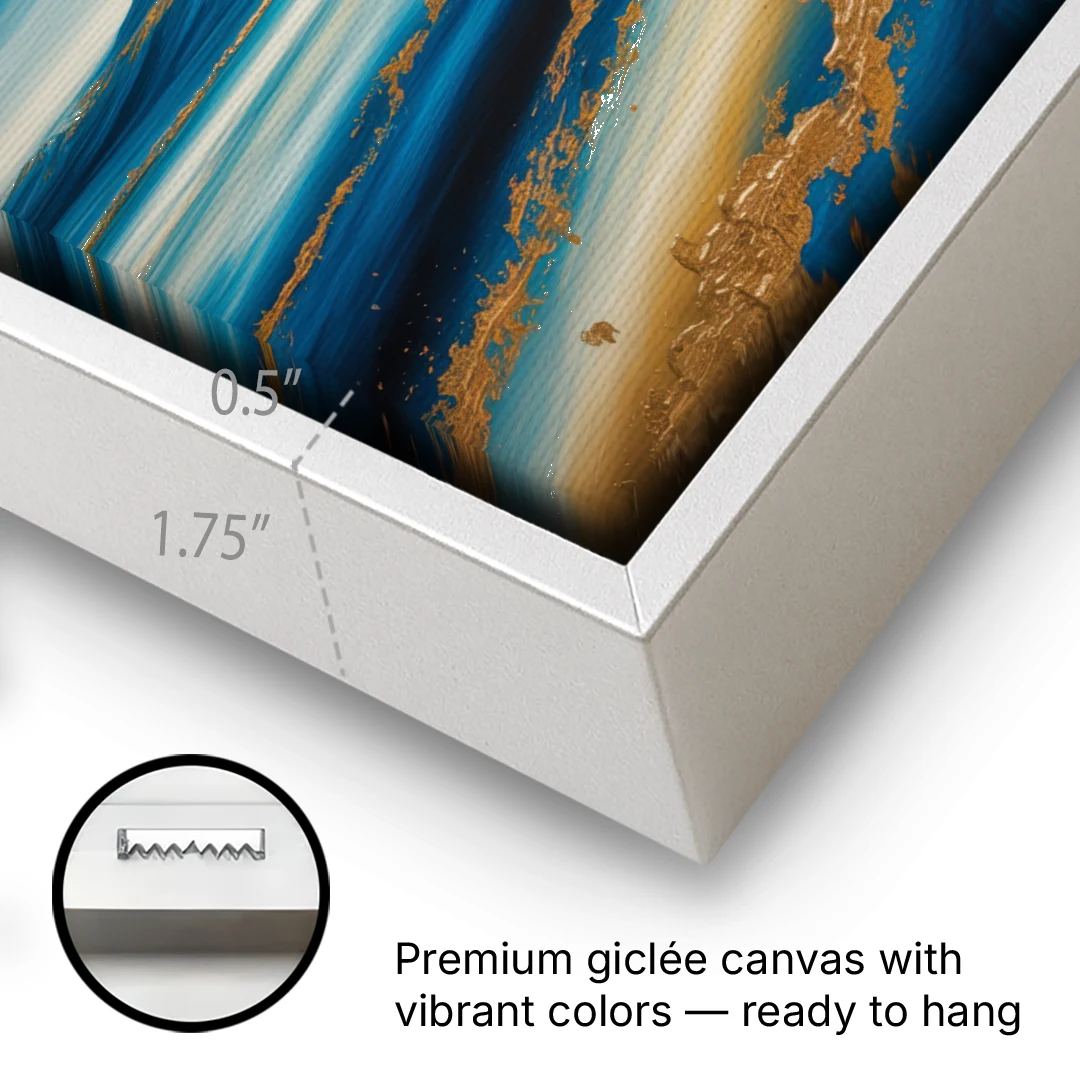 Eternal Horizon Blue and Gold Abstract - White Framed Canvas Wall Art - Gallery Wrap Corner