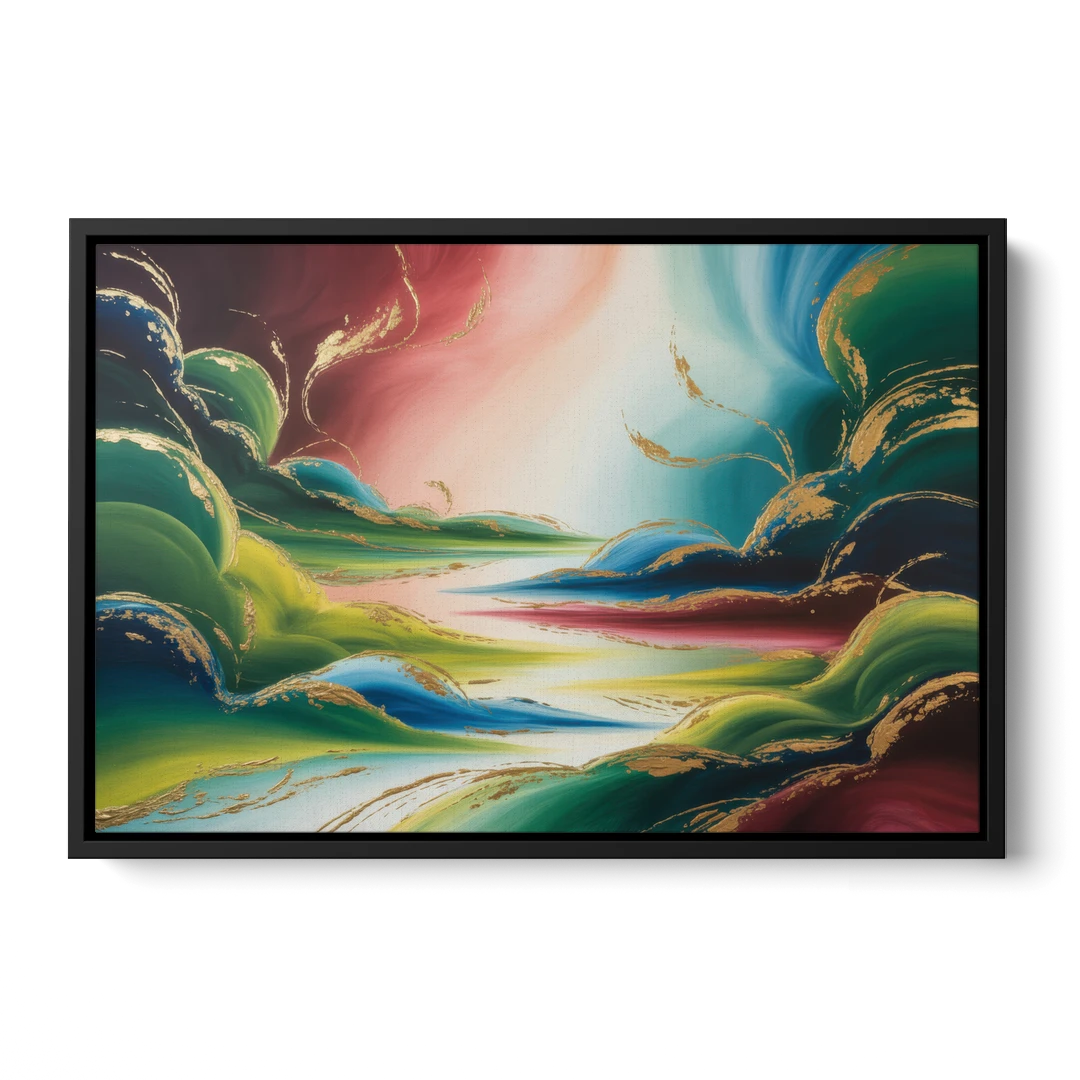 Ethereal Dreamscape Colorful Abstract - Black Framed Canvas Wall Art - Front