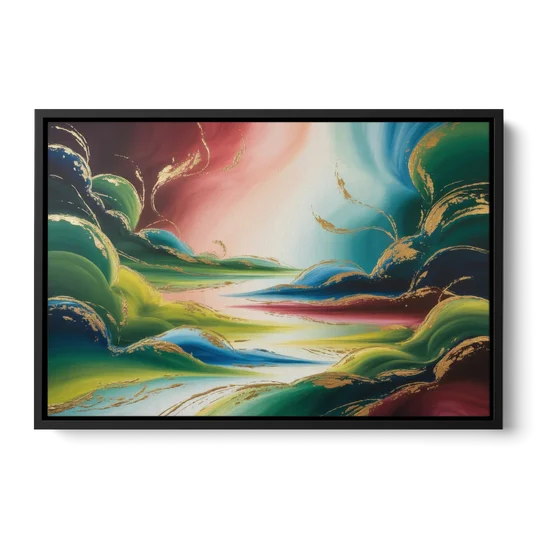 Ethereal Dreamscape Colorful Abstract - Black Framed Canvas Wall Art - Front