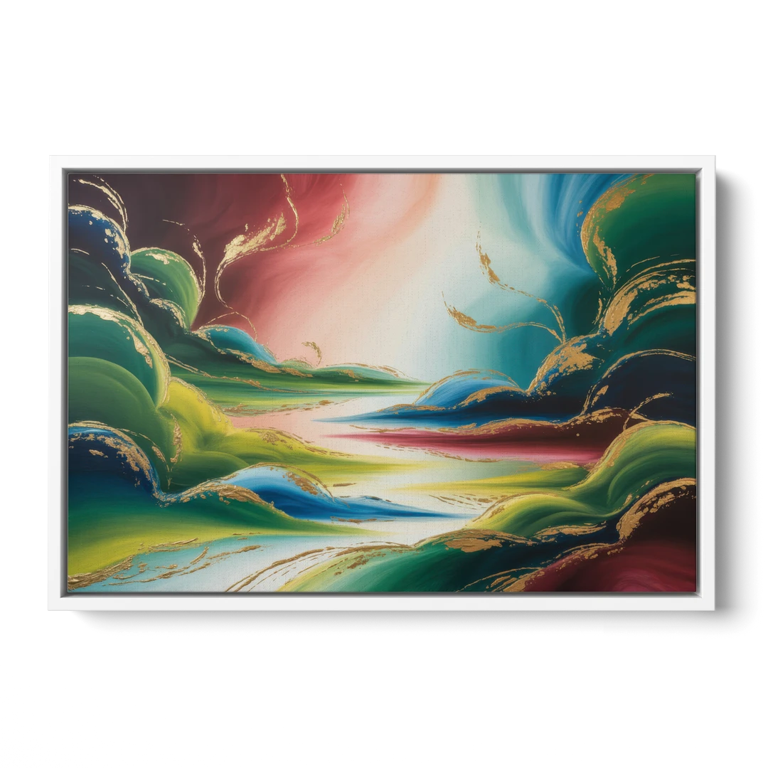 Ethereal Dreamscape Colorful Abstract - White Framed Canvas Wall Art - Front