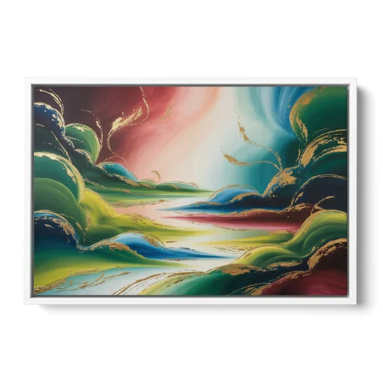 Ethereal Dreamscape Colorful Abstract - White Framed Canvas Wall Art - Front