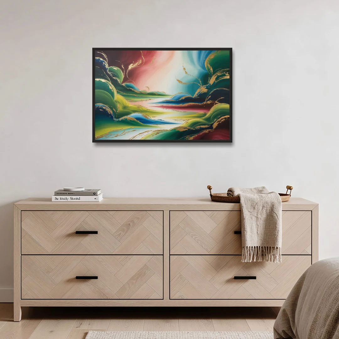 Ethereal Dreamscape Colorful Abstract - Black Framed Canvas Wall Art - Coffee Table - 36x24