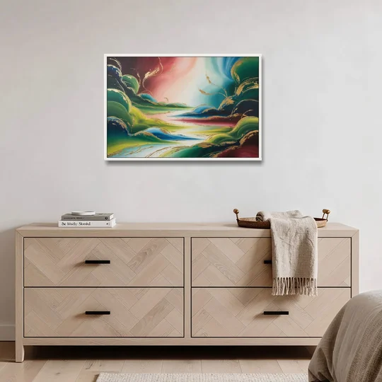 Ethereal Dreamscape Colorful Abstract - White Framed Canvas Wall Art - Coffee Table - 36x24