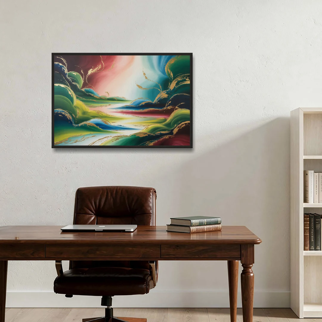 Ethereal Dreamscape Colorful Abstract - Black Framed Canvas Wall Art - Office - 36x24