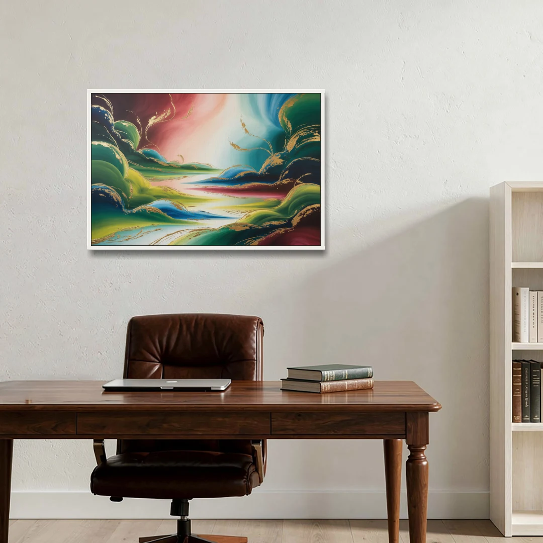 Ethereal Dreamscape Colorful Abstract - White Framed Canvas Wall Art - Office - 36x24