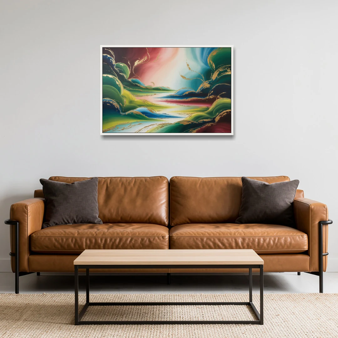 Ethereal Dreamscape Colorful Abstract - White Framed Canvas Wall Art - Sofa - 36x24