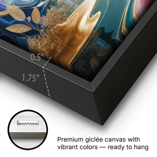 Ethereal Elegance Colorful Abstract - Black Framed Canvas Wall Art - Gallery Wrap Corner