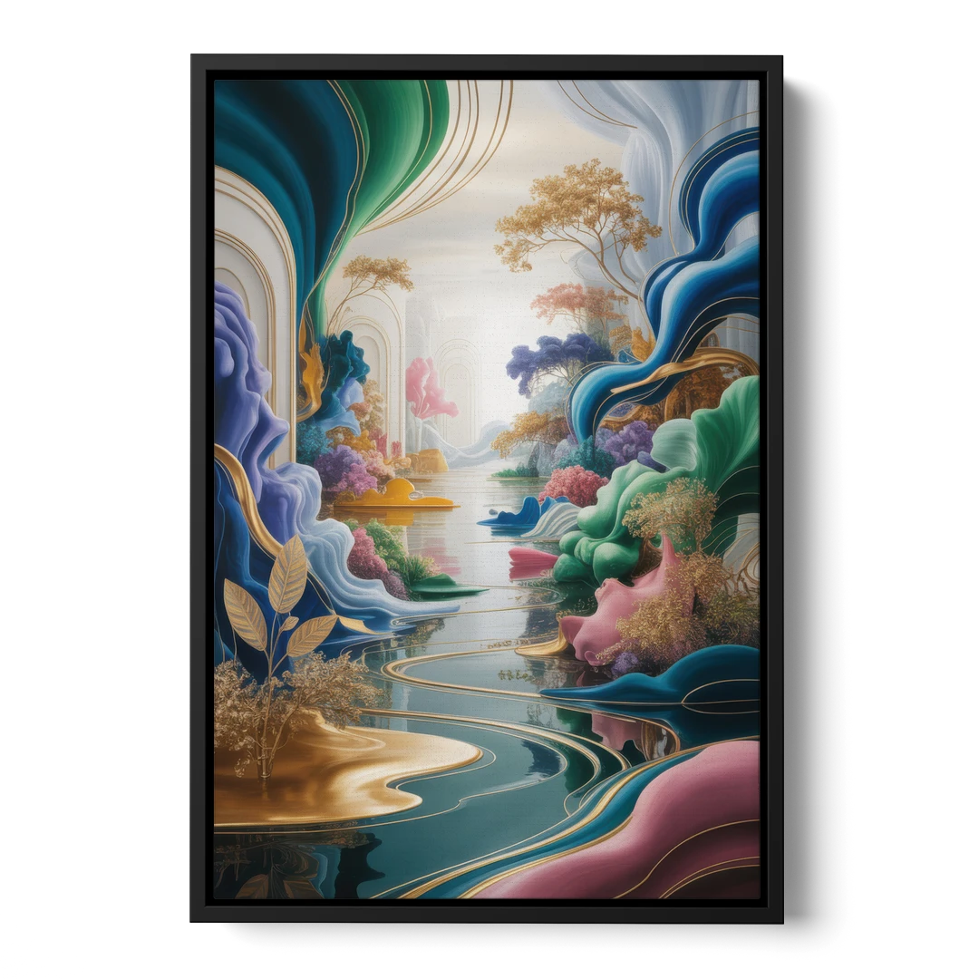 Ethereal Elegance Colorful Abstract - Black Framed Canvas Wall Art - Front