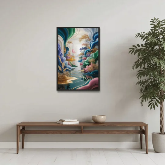 Ethereal Elegance Colorful Abstract - Black Framed Canvas Wall Art - Coffee Table - 24x36