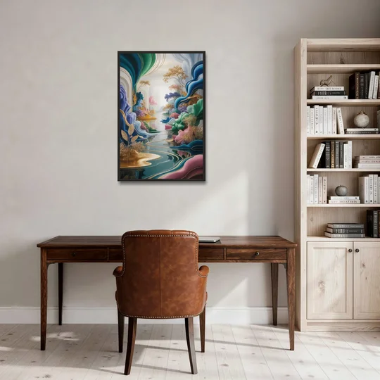 Ethereal Elegance Colorful Abstract - Black Framed Canvas Wall Art - Office - 24x36