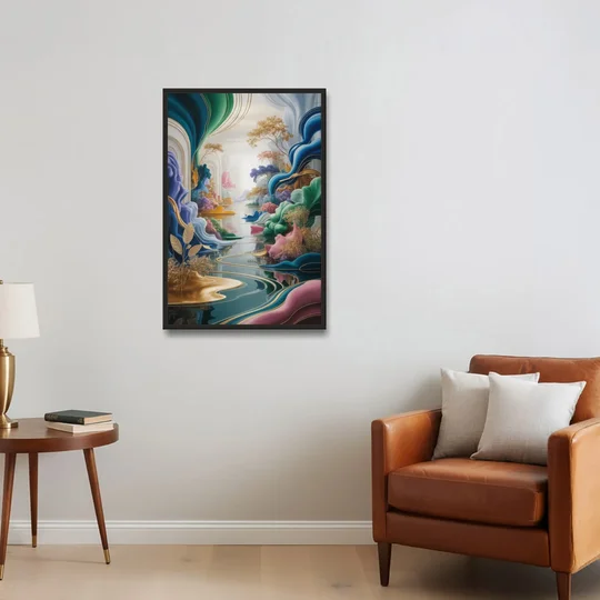 Ethereal Elegance Colorful Abstract - Black Framed Canvas Wall Art - Sofa - 24x36