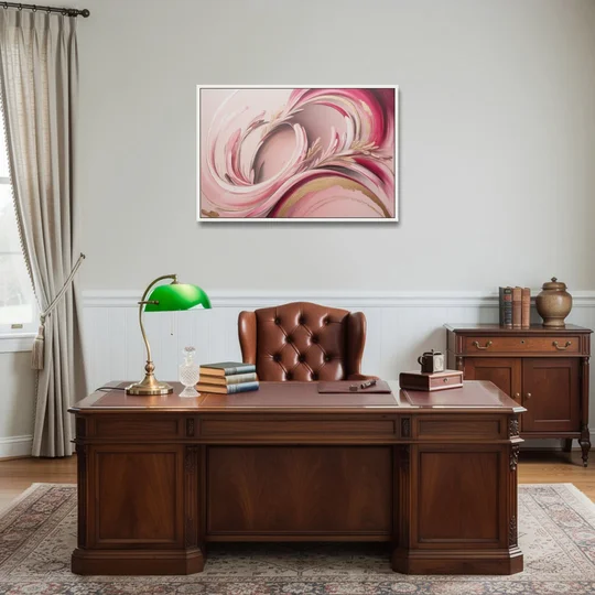 Ethereal Elegance Pink Abstract - White Framed Canvas Wall Art - Office - 36x24
