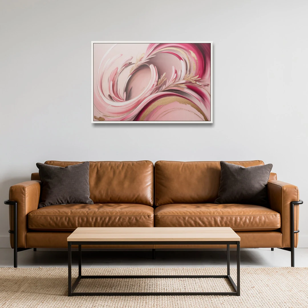 Ethereal Elegance Pink Abstract - White Framed Canvas Wall Art - Sofa - 36x24