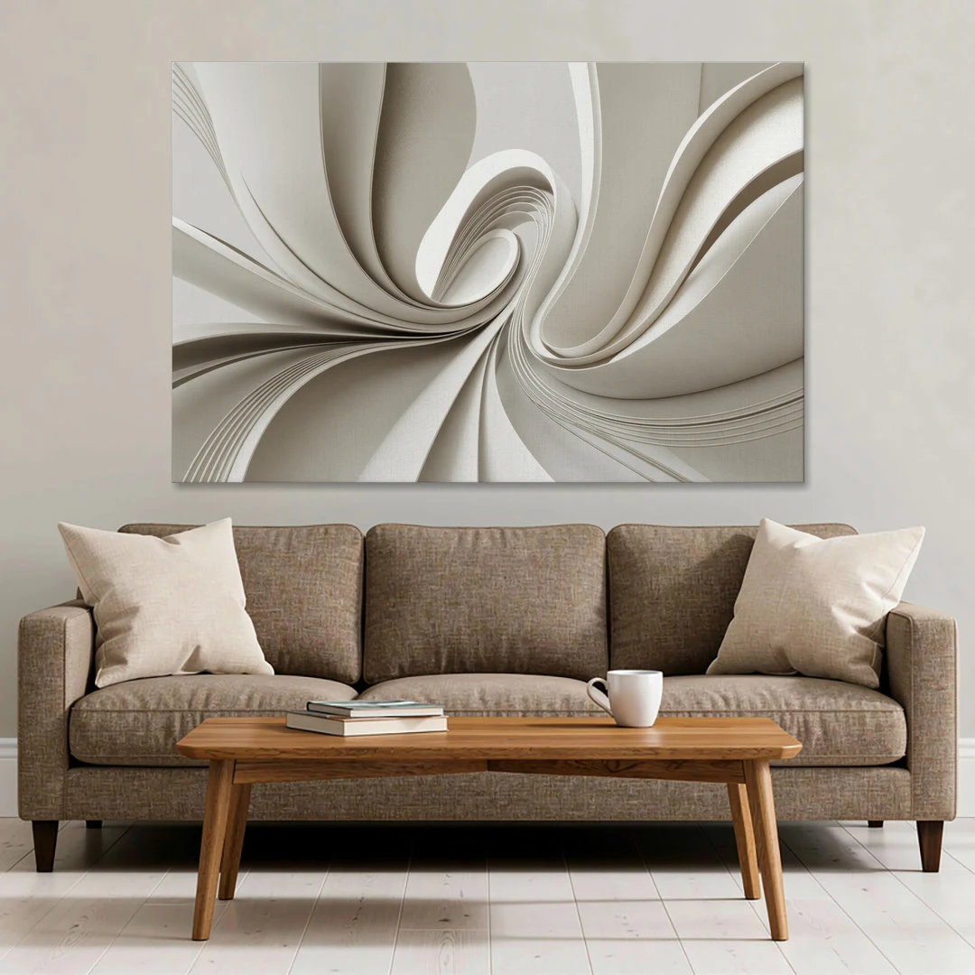Ethereal Elegance White Abstract - Canvas Wall Art - Sofa - 60x40