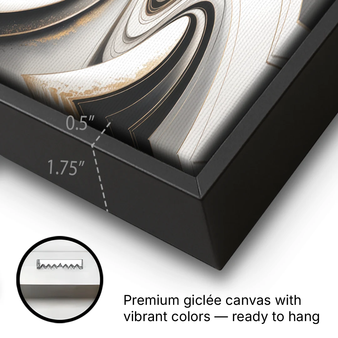 Ethereal Fluidity White Abstract - Black Framed Canvas Wall Art - Gallery Wrap Corner