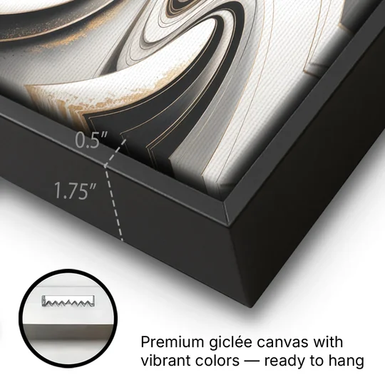 Ethereal Fluidity White Abstract - Black Framed Canvas Wall Art - Gallery Wrap Corner