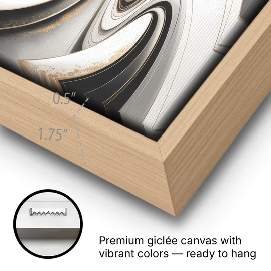 Ethereal Fluidity White Abstract - Oak Framed Canvas Wall Art - Gallery Wrap Corner