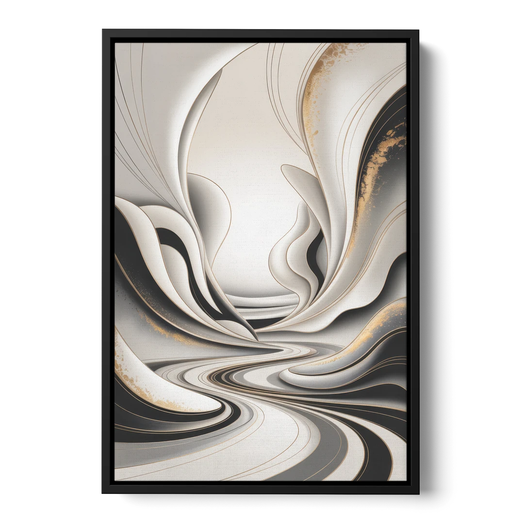 Ethereal Fluidity White Abstract - Black Framed Canvas Wall Art - Front