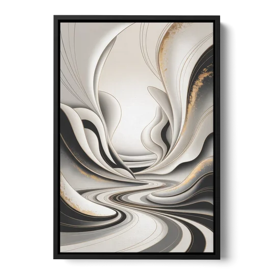 Ethereal Fluidity White Abstract - Black Framed Canvas Wall Art - Front