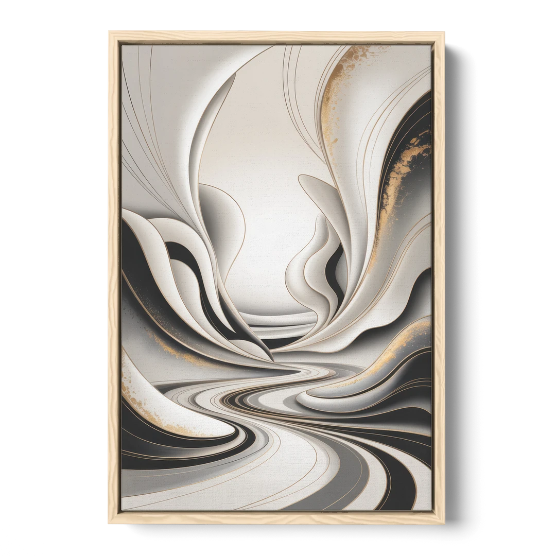 Ethereal Fluidity White Abstract - Oak Framed Canvas Wall Art - Front