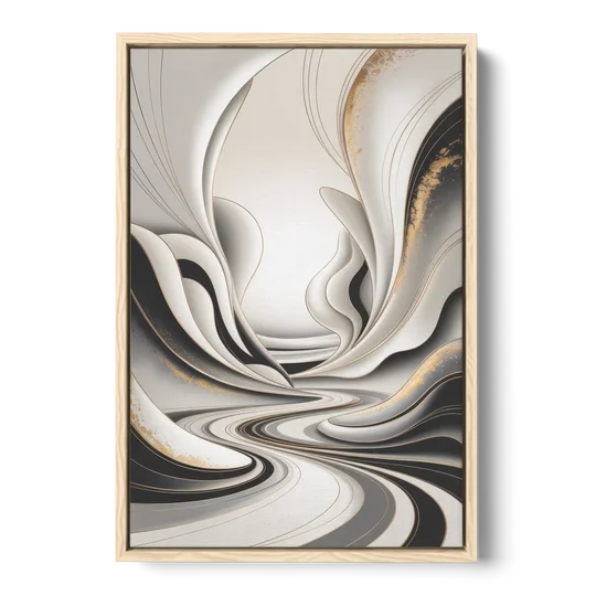 Ethereal Fluidity White Abstract - Oak Framed Canvas Wall Art - Front