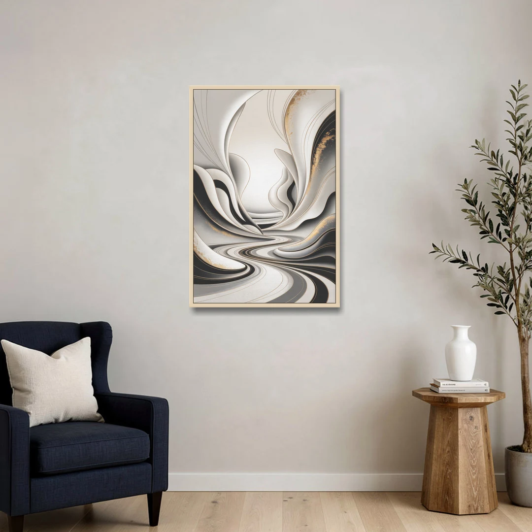 Ethereal Fluidity White Abstract - Oak Framed Canvas Wall Art - Sofa - 24x36