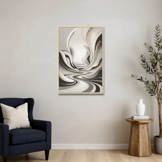 Ethereal Fluidity White Abstract - Oak Framed Canvas Wall Art - Sofa - 24x36