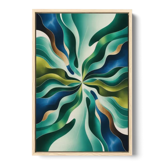 Ethereal Harmony Blue and Green Abstract - Oak Framed Canvas Wall Art - Front
