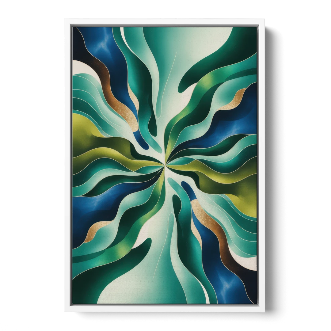 Ethereal Harmony Blue and Green Abstract - White Framed Canvas Wall Art - Front