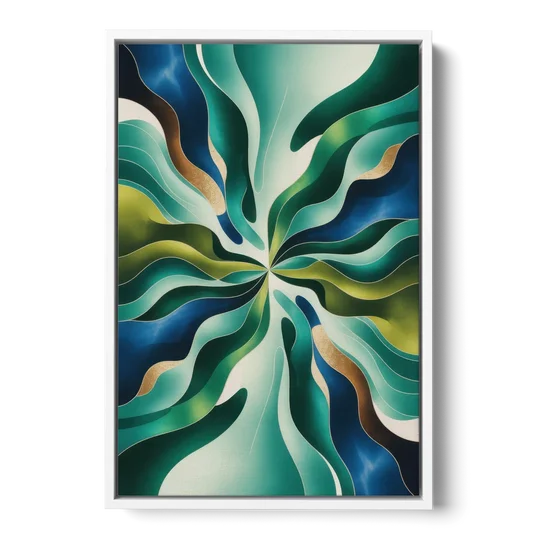 Ethereal Harmony Blue and Green Abstract - White Framed Canvas Wall Art - Front