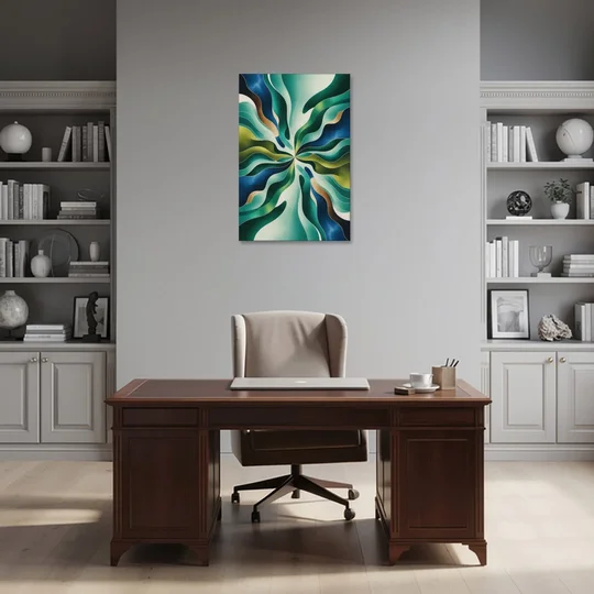 Ethereal Harmony Blue and Green Abstract - Canvas Wall Art - Office - 24x36